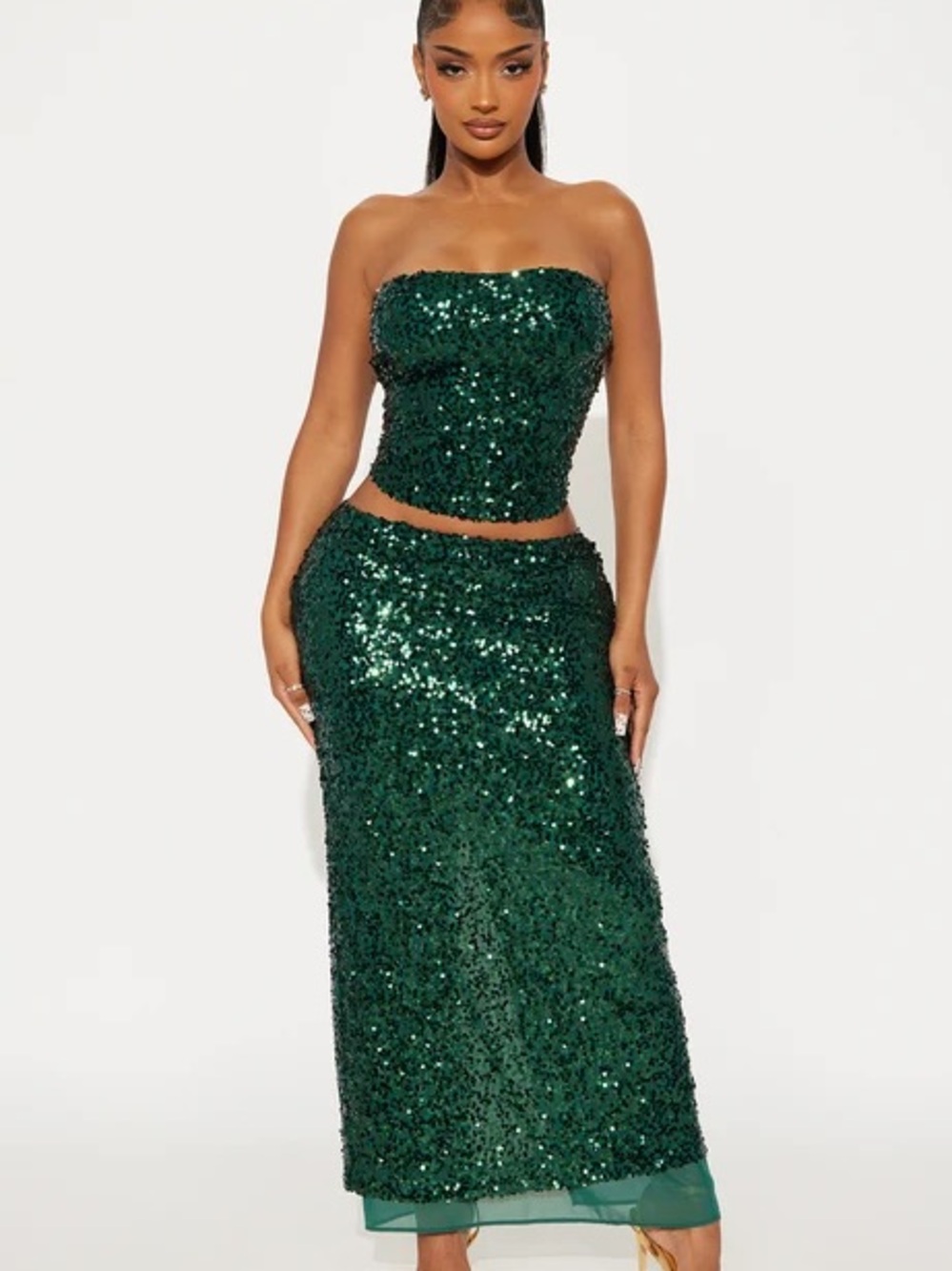 Emerald Green Sequin Maxi Skirt Set NEW 🏷️